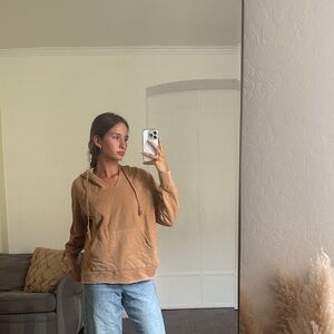 Casual Tan Distressed Hoodie for Women